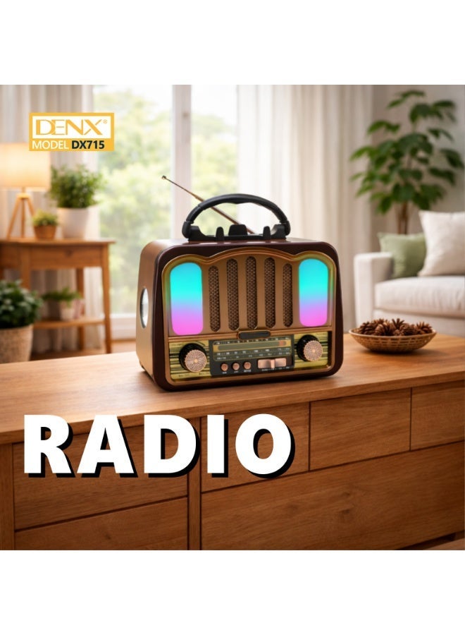 دينكس راديو  HI-FI بثلاث قنوات FM - AM - SW ذهبي/بني/أسود بلوتوث AUX بطاقة TF قرص فلاش USB - Image 4